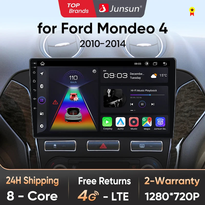 Junsun V1 AI Voice Wireless CarPlay Android Auto Radio For Ford Mondeo 4 mk4 2010-2013 2014 4G Car Multimedia GPS 2din autoradio