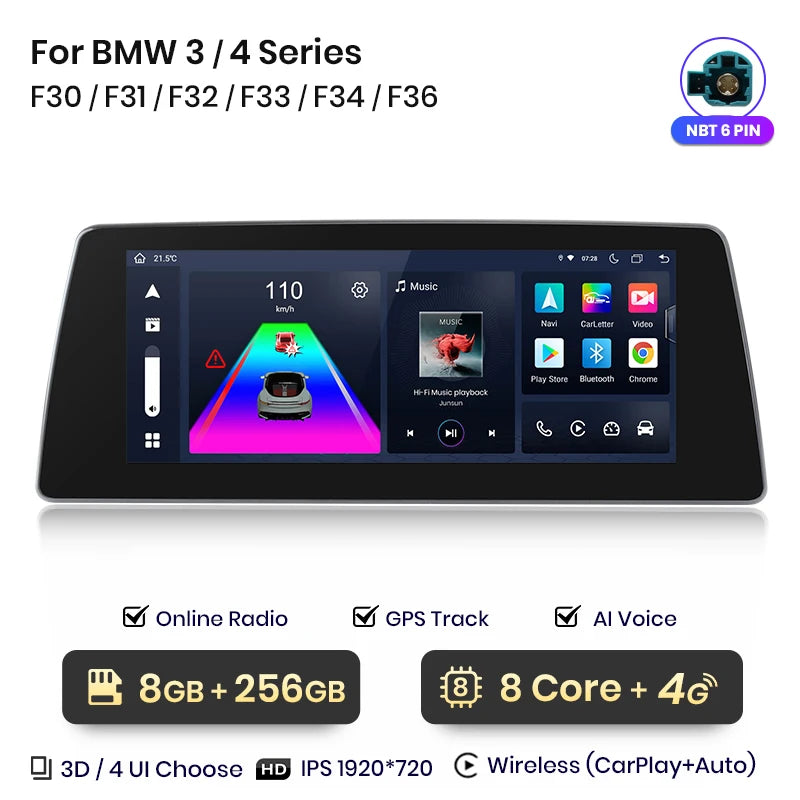Junsun Wireless CarPlay Andorid Auto Car Radio For BMW Series 1 2 3 4 F20 F21 F22 F30 F31 F32 F33 F34 F36 GPS 4G WiFi Multimedia