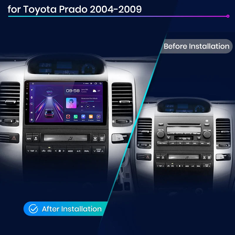 Junsun V1 Wireless CarPlay Android Auto Radio For Toyota Land Cruiser Prado 120 2004 - 2009 4G Car Multimedia GPS 2din autoradio