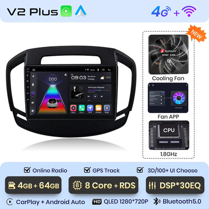 Radio Junsun V1 Plus para Opel Insignia 2013-2017 con CarPlay inalámbrico, Android Auto, sistema inteligente, 2 DIN, DVD. 