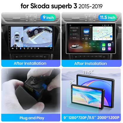 Junsun Wireless CarPlay Car Radio For Skoda Superb 3 2015 - 2019 Android Multimedia