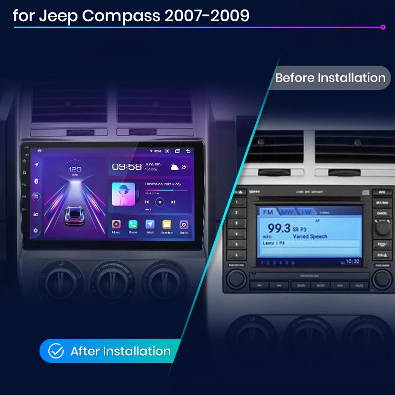 Junsun V1 AI Voice - Radio inalámbrica CarPlay Android para Jeep Compass 2007-2009, 4G, GPS, 2DIN 