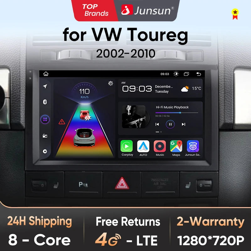 Junsun V1pro AI Voice 2 DIN Android Auto Radio para Volkswagen Touareg 2002-2010 Carplay 4G Car Multimedia GPS 2 DIN Autoradio 