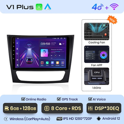 Junsun V1 - Radio inalámbrica con CarPlay y Android para Mercedes Benz Clase E (W211, E300, años 2002 a 2010), 4G, GPS, 2DIN 
