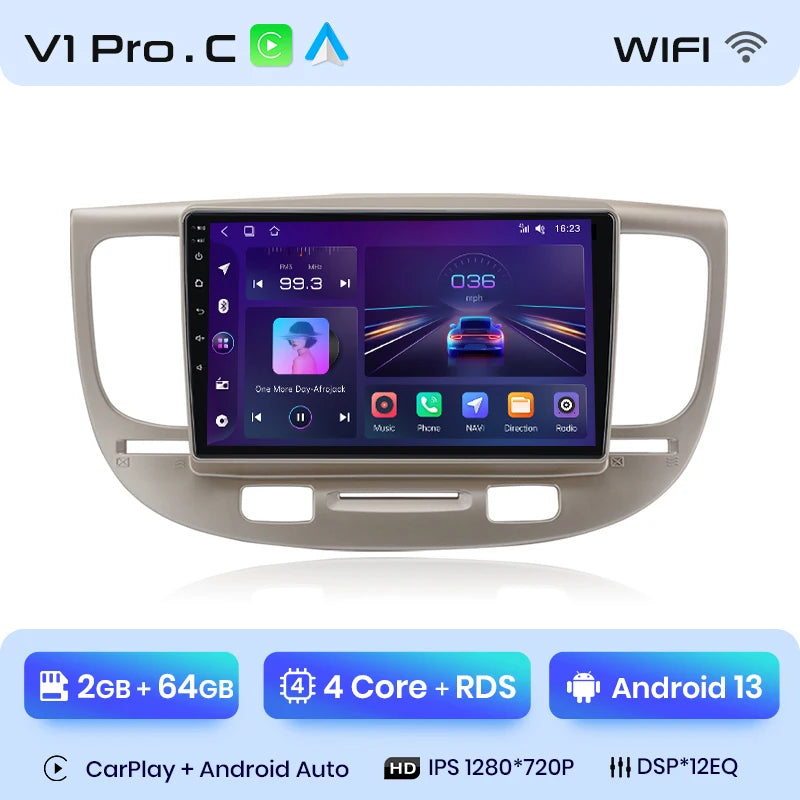 Radio Junsun V1 Plus para Kia RIO 2 2005-2011 con CarPlay inalámbrico, Android Auto, sistema inteligente para coche, 2 DIN, DVD. 
