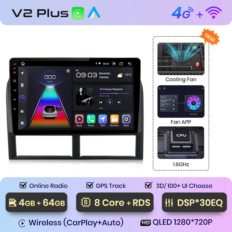 Reproductor multimedia Junsun CarPlay para Jeep Grand Cherokee II WJ 1998-2004 con Android Auto, GPS y radio de 2 DIN. 