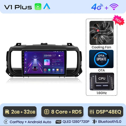 Radio Junsun para Peugeot Expert 3, Citroën Jumpy 3 SpaceTourer (2016-2021), inalámbrica, CarPlay, Android Auto, 2 DIN, DVD. 