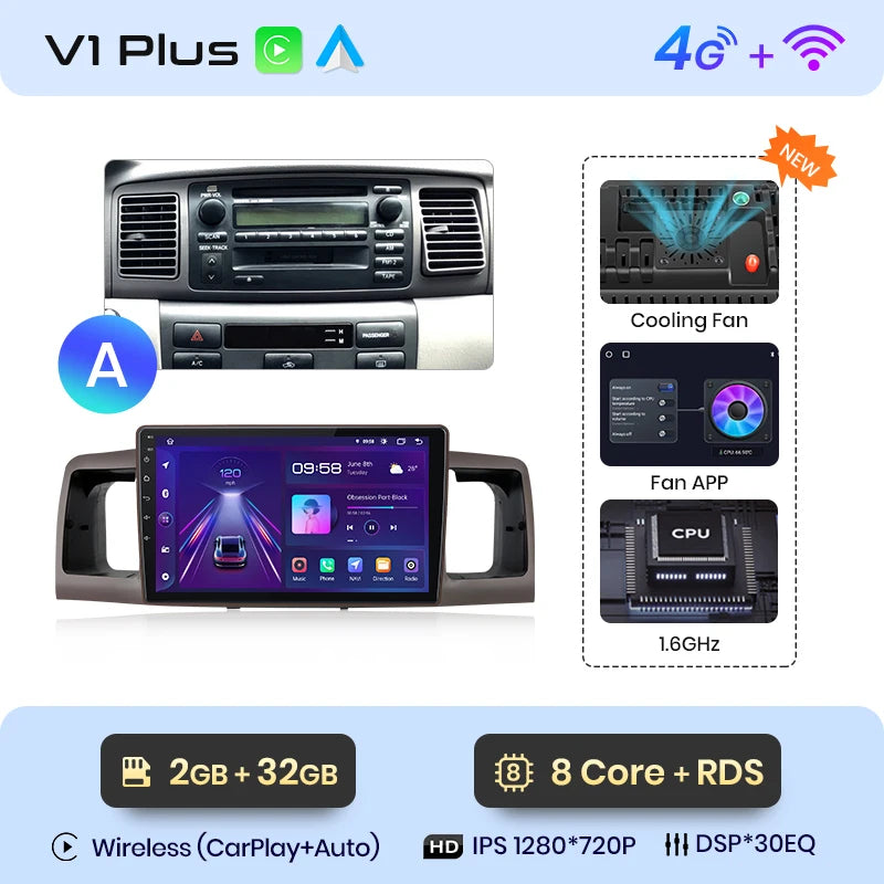 Junsun V1pro AI Voice Android Auto Radio para Toyota Corolla E130 E120 2000-2004 Carplay 4G Car Multimedia GPS 2DIN Autoradio 