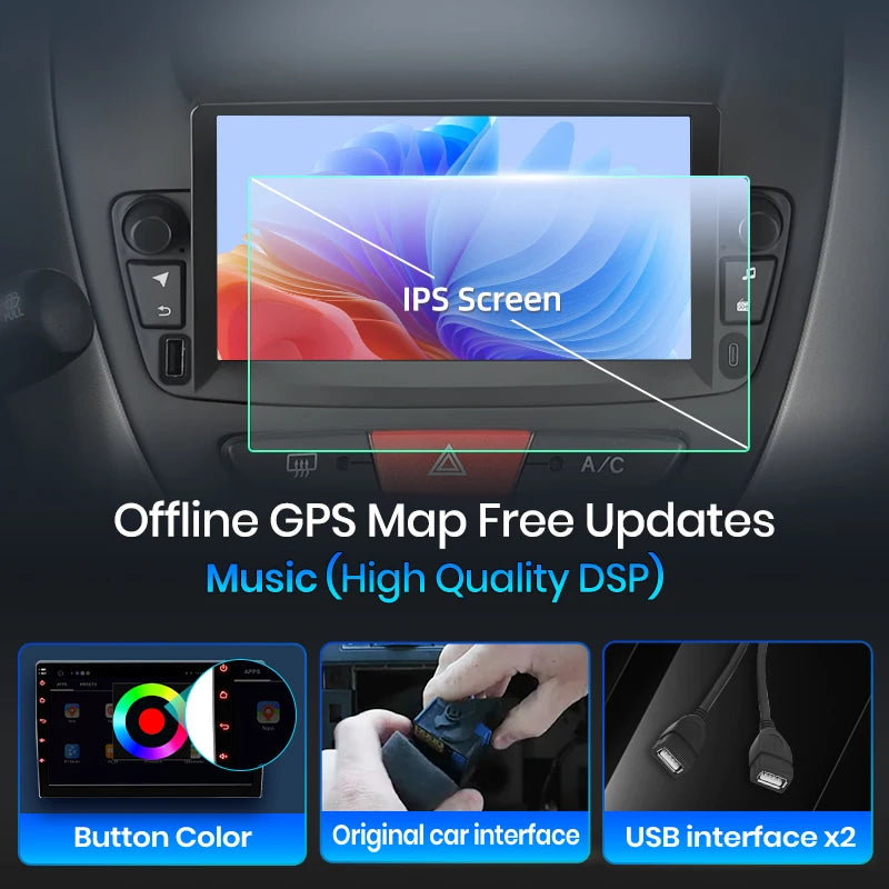 Junsun Wireless CarPlay Car Radio for Peugeot 107 Toyota Aygo Citroen C1 2005-2014 Android Multimedia