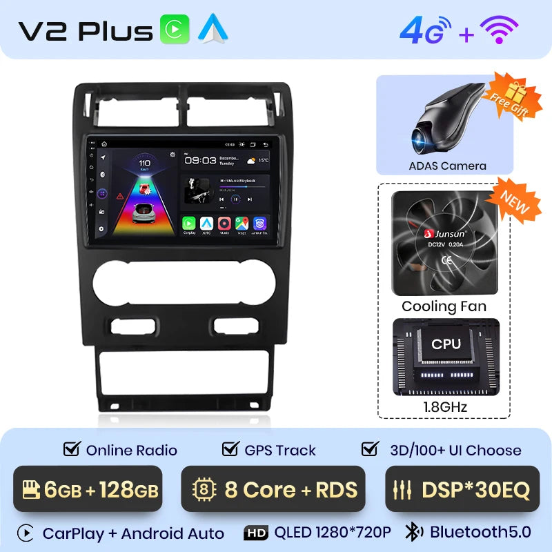 Radio Junsun V1 Plus para Ford Mondeo 3 2004-2007 con CarPlay inalámbrico, Android Auto, sistema inteligente para coche, 2 DIN, DVD. 