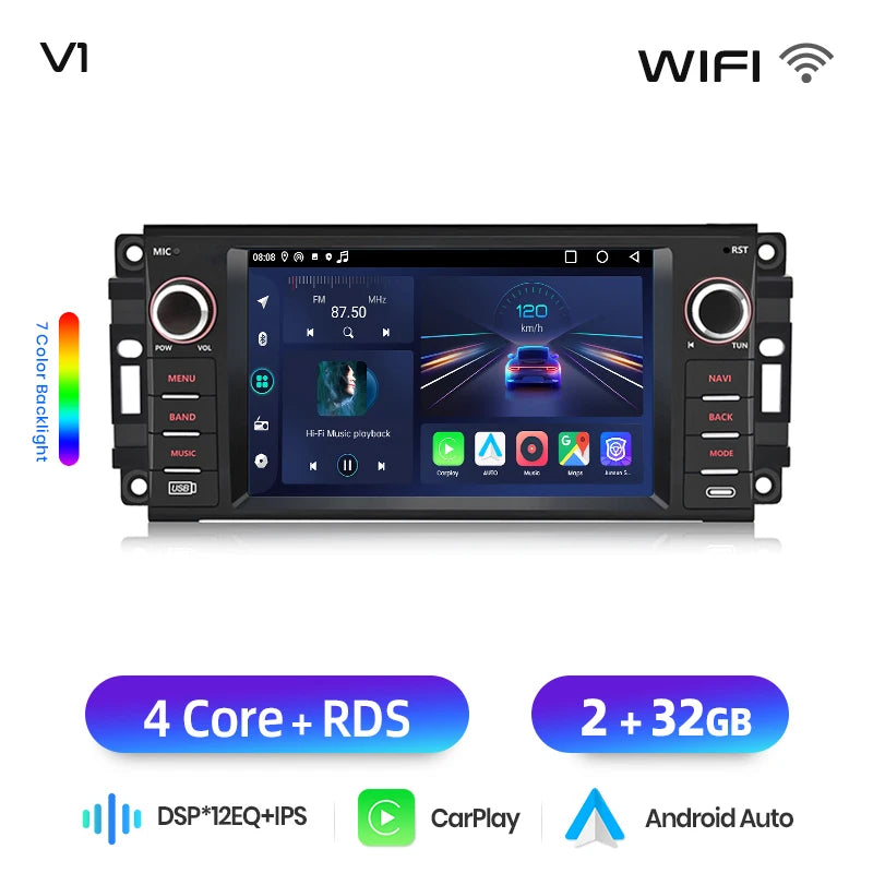Junsun Wireless CarPlay Car Radio For Jeep Wrangler Dodge Grand Cherokee Chrysler 300C Patriot Command Caliber Android Multimedia