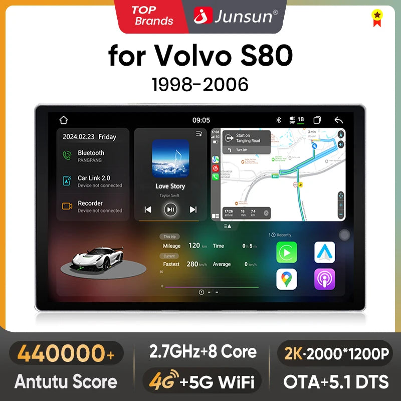 Junsun V3 Plus 2K Android 13 CarPlay inalámbrico Android Auto Sistemas inteligentes para Volvo S80 1998-2006 7870 Autoradio 