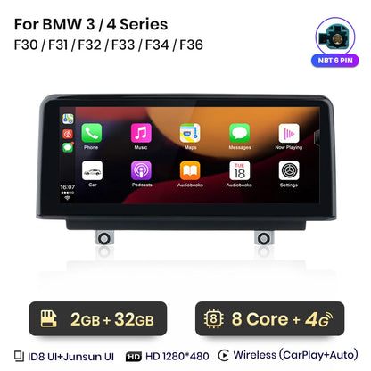 Junsun Wireless CarPlay Andorid Auto Car Radio For BMW Series 1 2 3 4 F20 F21 F22 F30 F31 F32 F33 F34 F36 GPS 4G WiFi Multimedia