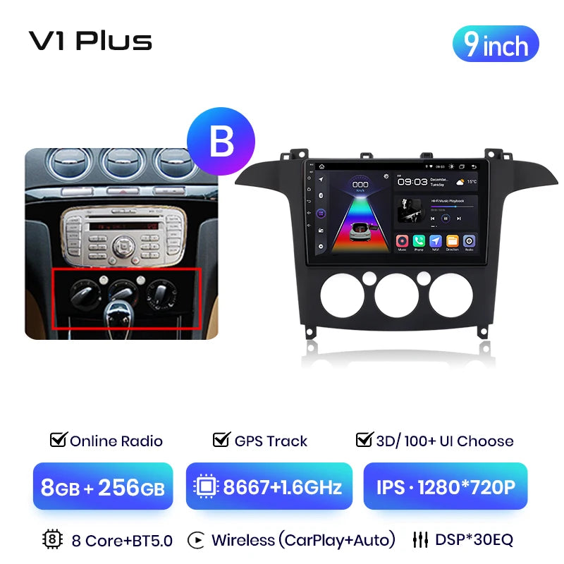 Junsun V3 Plus 2K Android 13 Wireless CarPlay Android Auto Car Intelligent Systems  For Ford S-Max S max 2007 - 2015 Autoradio