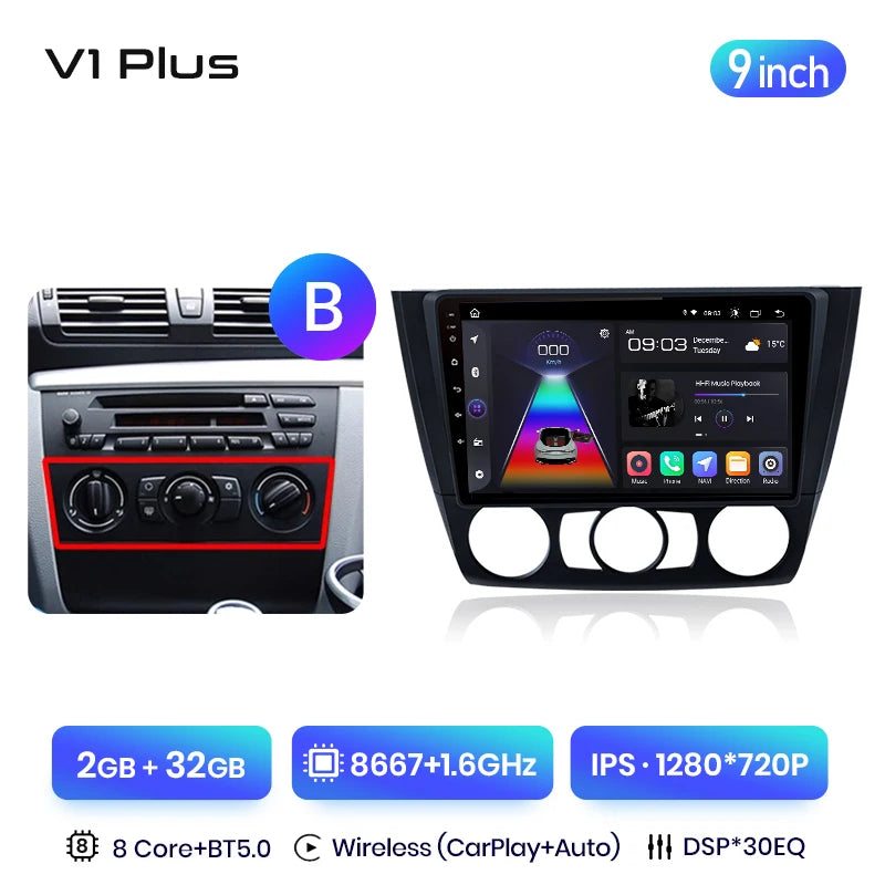 Junsun V3 Plus 2K CarPlay inalámbrico Android Auto Sistemas inteligentes para BMW Serie 1 E87 E81 E82 E88 2004-2011 Autoradio 