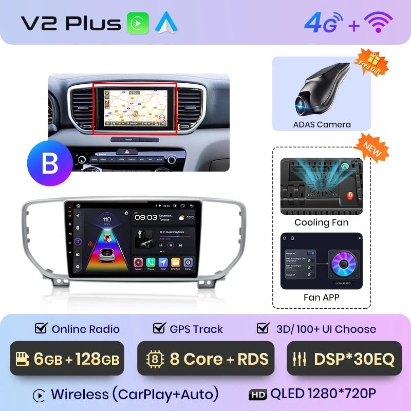 Junsun V1pro AI Voice Car Radio Android Auto Multimedia Player For Kia Sportage 4 QL 2018-2021 Carplay 4G DSP 2din GPS autoradio