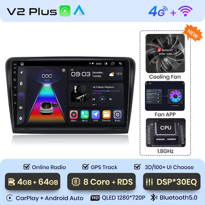 Radio Junsun V1 Plus para Skoda Superb 2 (2008-2015), inalámbrica, CarPlay, Android Auto, sistema inteligente, 2 DIN, DVD. 