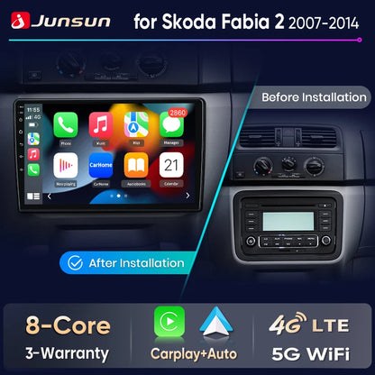 Junsun Wireless CarPlay Car Radio For Skoda Fabia 2 2007 - 2014 Android Multimedia