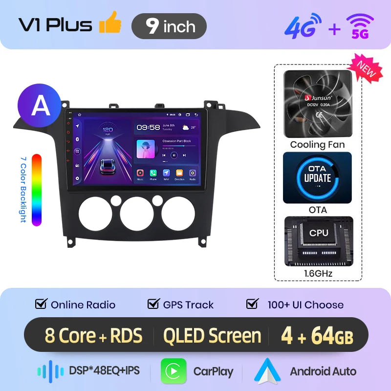 Junsun Wireless CarPlay Car Radio For Ford S-Max S max 2007 2008 2009-2015 Android Multimedia