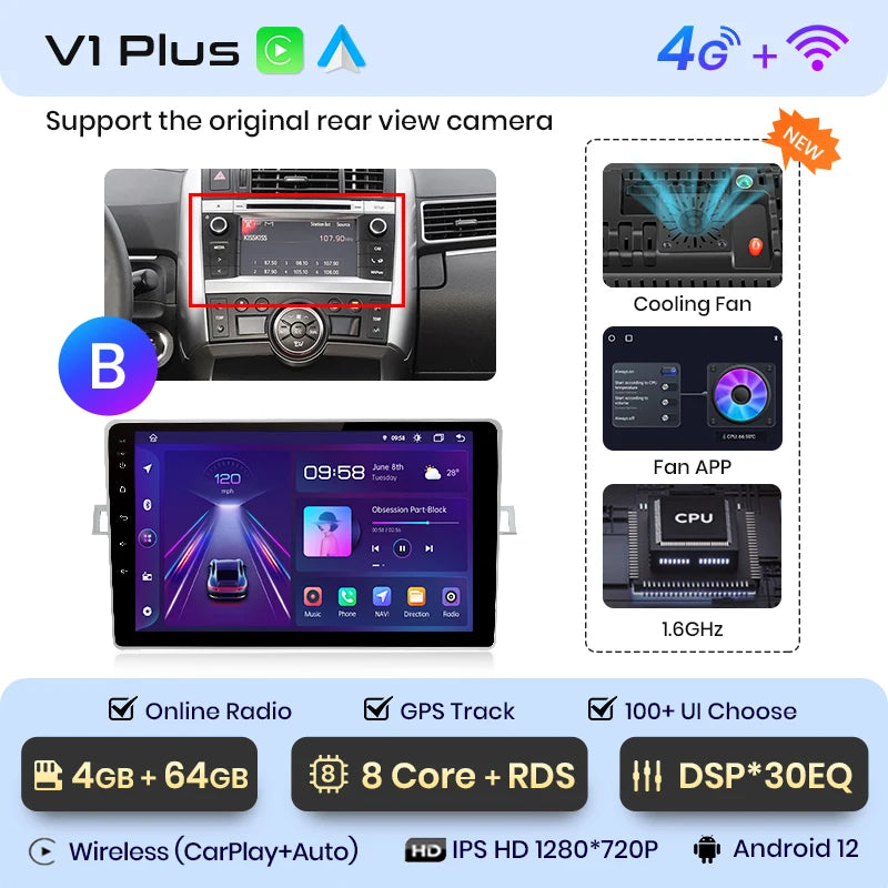 Junsun V1 AI Voice - Radio inalámbrica CarPlay Android para Toyota Verso R20 (2009-2018), 4G, GPS, 2DIN 