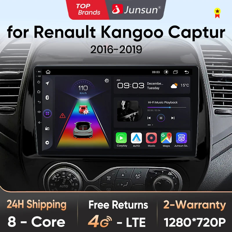 Junsun V1 AI Voice - Radio inalámbrica CarPlay Android para Renault Captur Kaptur 2016-2019, 4G, GPS, 2DIN 