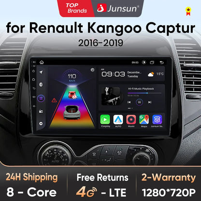 Junsun V1 AI Voice - Radio inalámbrica CarPlay Android para Renault Captur Kaptur 2016-2019, 4G, GPS, 2DIN 