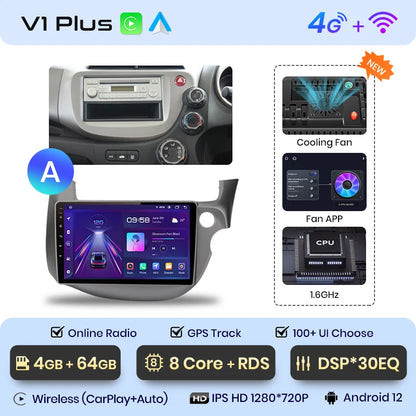 Junsun V1pro Android 10 AI Voice 4G Carplay RDS Radio de coche multimedia GPS para Honda Fit Jazz 2007-2013 2DIN autorradio bluetooth 