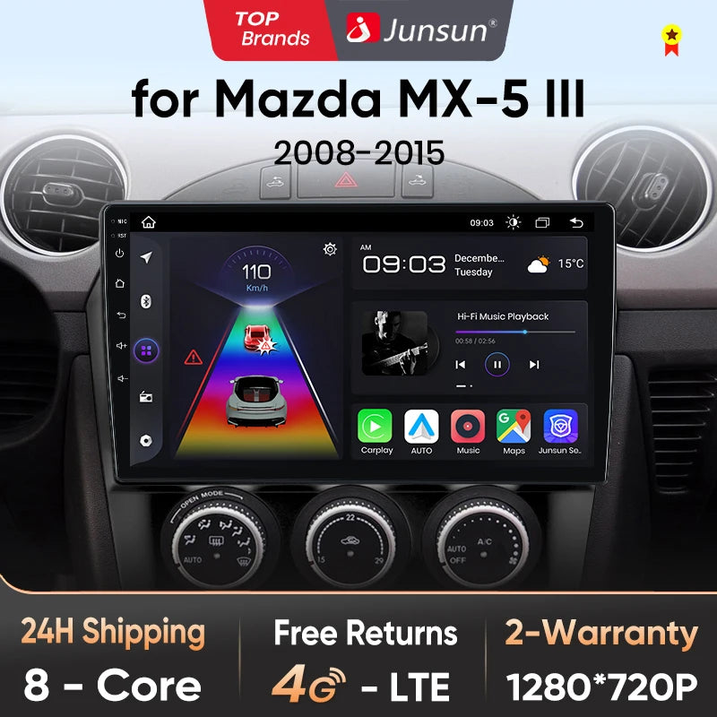 Junsun AI voice 4G LTE wireless CarPlay Android Auto Radio For Mazda MX-5 MX5 III 3 NC 2008 - 2015 Car Intelligent Systems Multimedia player Stereo RDS BT 2 din autoradio GPS Navi screen
