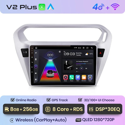 Radio Junsun V1 Plus para Peugeot 301 y Citroën Elysee (2013-2018), inalámbrica, CarPlay, Android Auto, 2 DIN, DVD. 