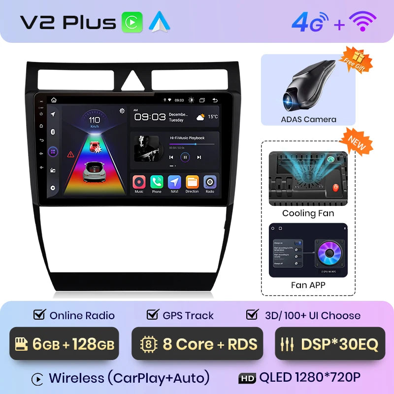 Junsun V1 AI Voice Wireless CarPlay Android Auto Radio For Audi A6 C5 1997-2004 S6 RS6 4G Car Multimedia GPS 2din autoradio