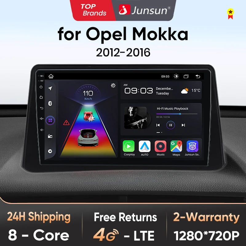 Radio Junsun V1 Plus para Opel Mokka 2012-2016 con CarPlay inalámbrico, Android Auto, sistema inteligente para coche, 2 DIN, DVD. 