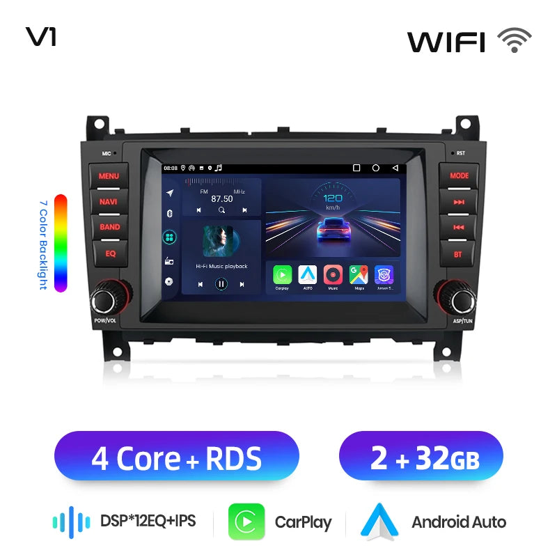 Junsun Wireless CarPlay Car Radio For Mercedes Benz C-Class W203 CLC CL203 CLK W209 W219 2004-2011 Android Multimedia