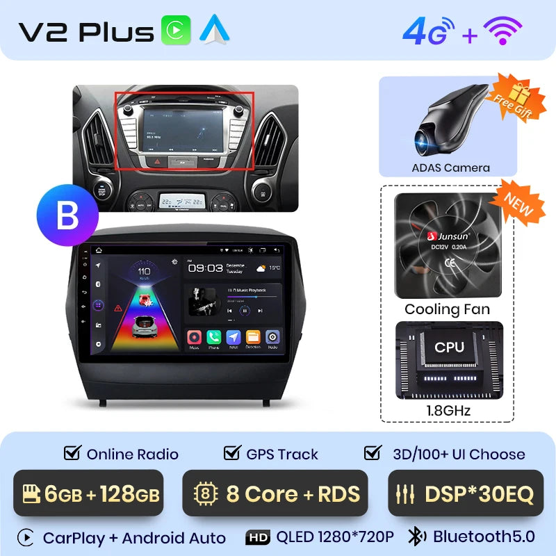 Radio Junsun para Hyundai Tucson 2 ix35 2009-2015 con CarPlay inalámbrico, Android Auto, sistema inteligente para coche, 2 DIN, DVD. 