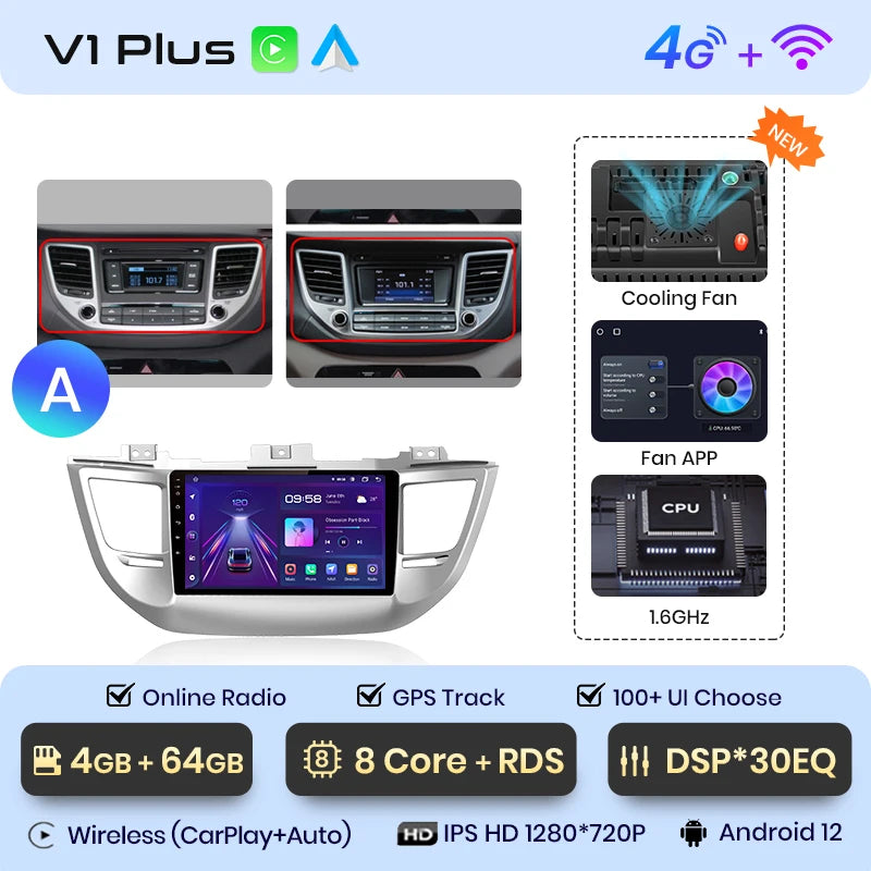 Junsun V1pro Wireless CarPlay Android Auto Radio For Hyundai IX35 Tucson 3 2015-2018 4G Car Multimedia GPS 2din autoradio