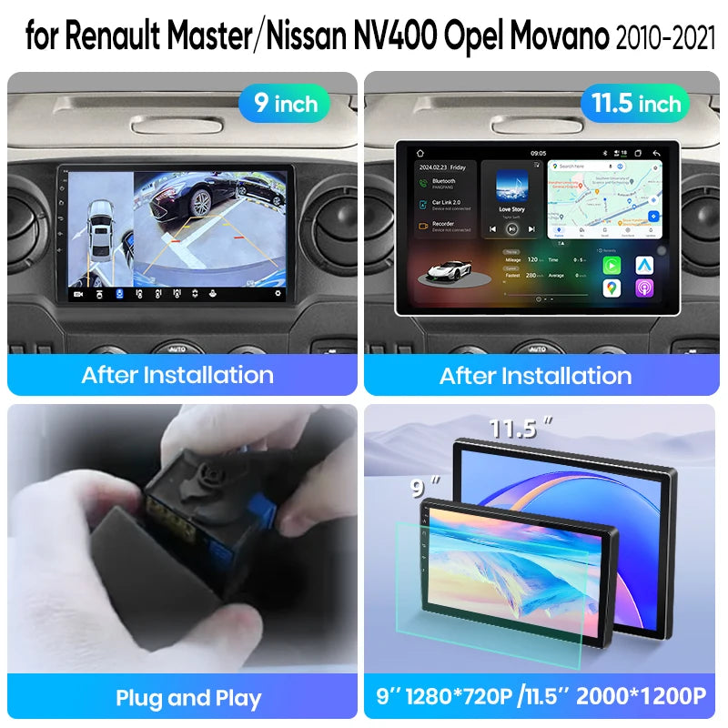 Junsun Wireless CarPlay Car Radio For Renault Master Nissan NV400 Opel Movano 2010-2021 Android Multimedia