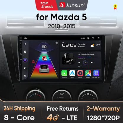 Junsun V1 AI Voice - Radio inalámbrica CarPlay Android para coche, GPS, 2DIN, 4G, para Mazda 5 (2010-2015) 