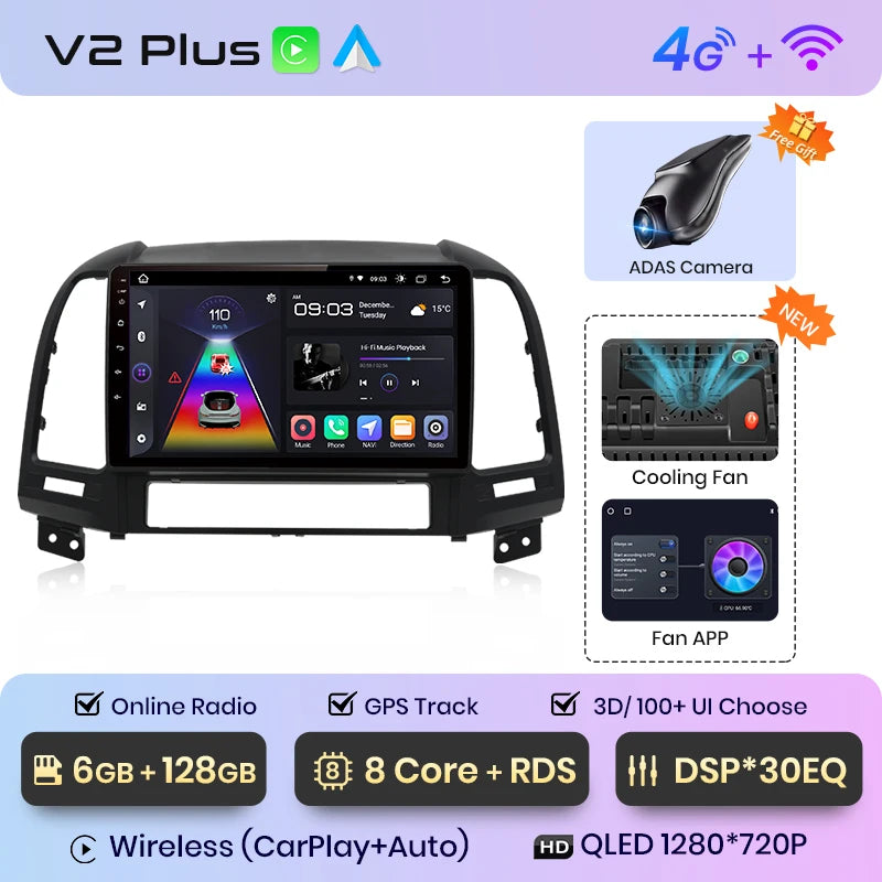 Junsun V1pro AI Voice 2 din Android Auto Radio For Hyundai Santa Fe 2 2006-2012 Carplay 4G Car Multimedia GPS 2din autoradio