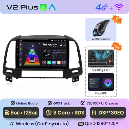Junsun V1pro AI Stimme 2 din Android Auto Radio Für Hyundai Santa Fe 2 2006-2012 Carplay 4G Auto Multimedia GPS 2din autoradio 
