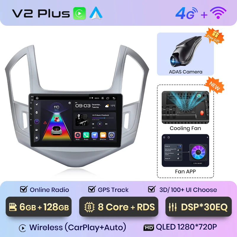 Junsun V1 AI Voice Wireless CarPlay Android Auto Radio For Chevrolet Cruze 2012-2015 4G Car Multimedia GPS 2din autoradio