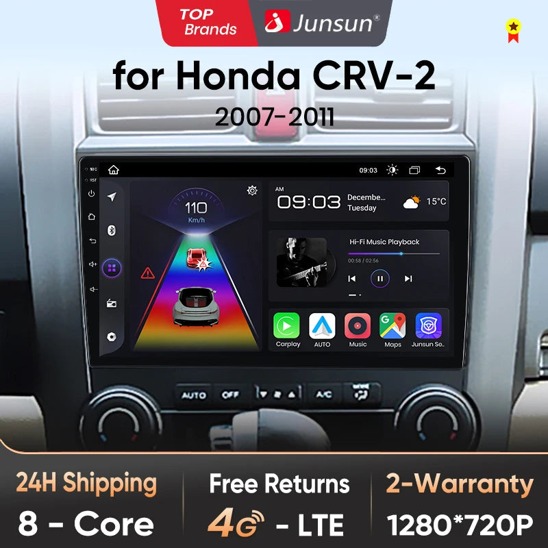 Radio de coche Junsun V1 con CarPlay inalámbrico y Android Auto para Honda CR-V 3 RE CRV 2007-2011, GPS, sistemas inteligentes para coche, autorradio inteligente. 