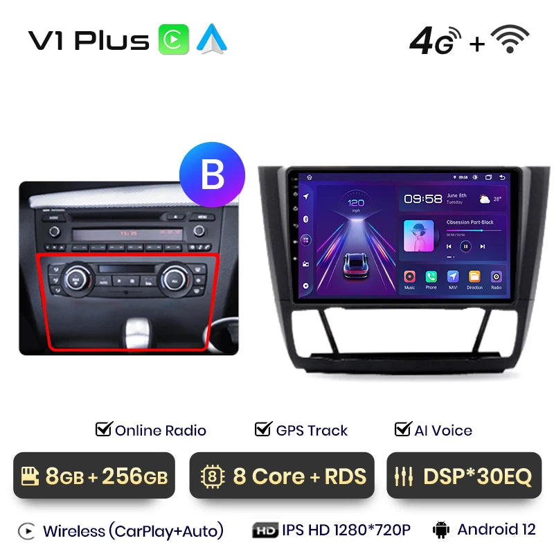 Junsun V1 AI Voice - Radio inalámbrica CarPlay Android Auto para BMW Serie 1, Serie 1, E87, E81, E82, E88 (2004-2011), 4G, GPS multimedia para coche 