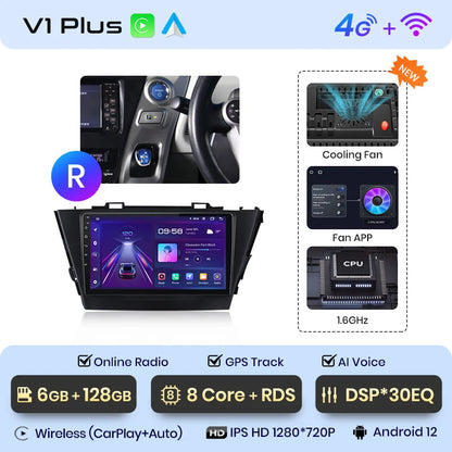 Junsun V1 AI Voice Wireless CarPlay Android Auto Radio for Toyota Prius Plus V Alpha 2012-2017 Car Multimedia GPS 2din autoradio
