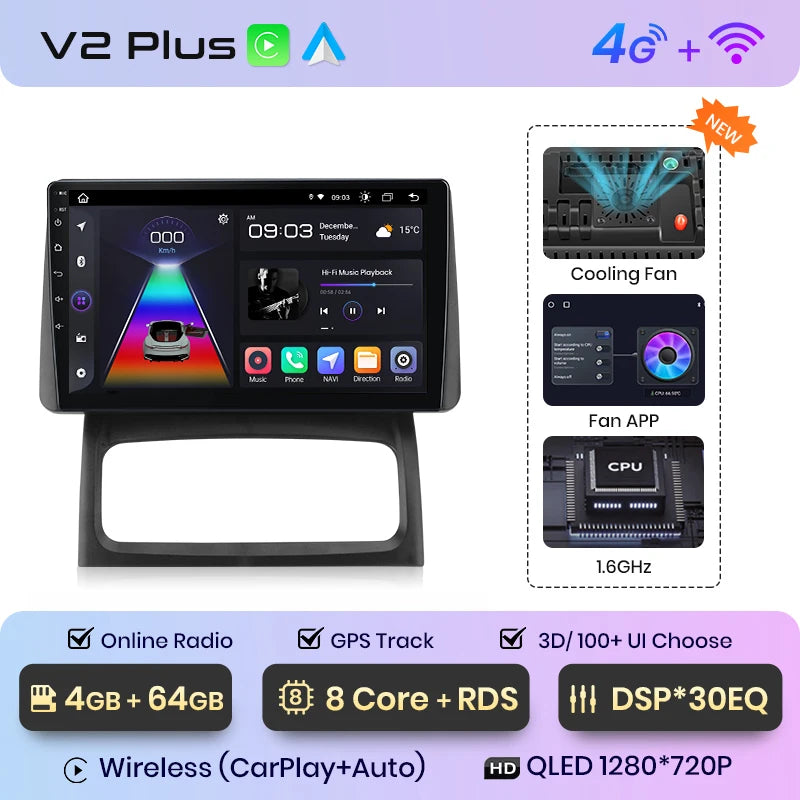 Junsun V1 Plus AI Voice - Radio inalámbrica Android para Renault Clio Campus 2009, Carplay 4G, GPS, 2 DIN 
