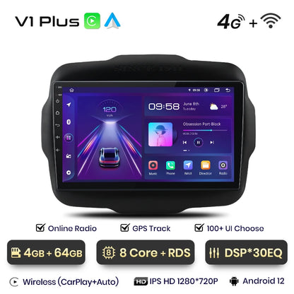 Junsun V1 AI Voice - Radio inalámbrica CarPlay Android para Jeep Renegade 2016-2020, 4G, GPS, 2DIN 