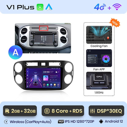 Junsun V1pro AI Voice 2 DIN Android Auto Radio para VW Volkswagen Tiguan 1 NF 2006-2016 Carplay Car Multimedia GPS 2 DIN autorradio 