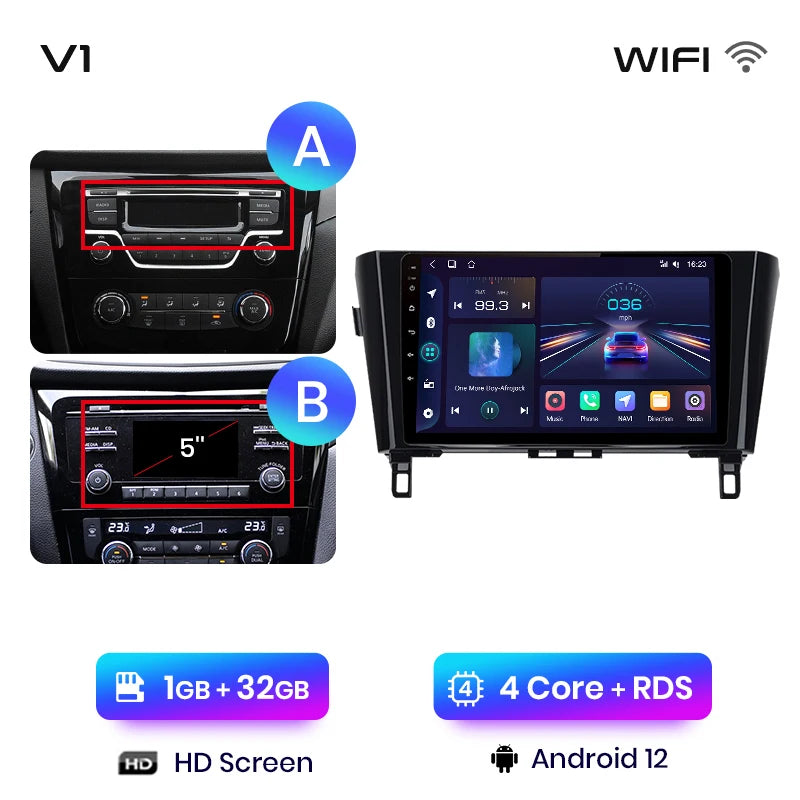 Junsun V1 - Radio inalámbrica con CarPlay y Android para Nissan Qashqai J11 X-Trail 3 T32 (2013-2017), GPS, 2DIN 