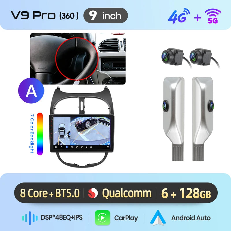 Junsun Wireless CarPlay Car Radio For Peugeot 206 2001 2002 2003 2004-2008 Android Multimedia