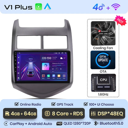 Radio Junsun V1 Plus para Chevrolet Aveo 2 Sonic T300 2011-2015 con CarPlay inalámbrico, Android Auto, 2 DIN, DVD. 