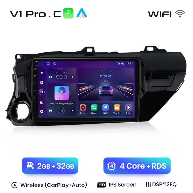 Radio Junsun V1 Plus para Toyota Hilux PickUp AN120 2015-2020 con CarPlay inalámbrico, Android Auto, 2 DIN, DVD. 