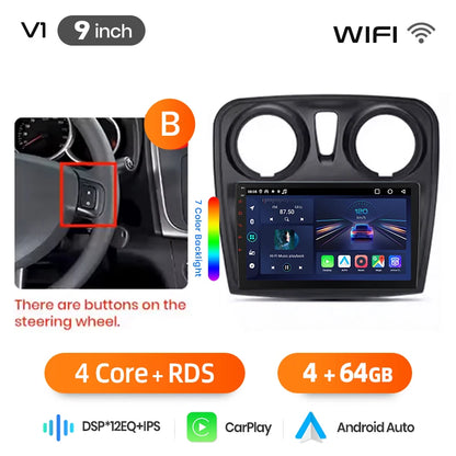 Junsun Wireless CarPlay Car Radio For Renault Logan 2 Sandero 2014 2015 2016-2019 Android Multimedia
